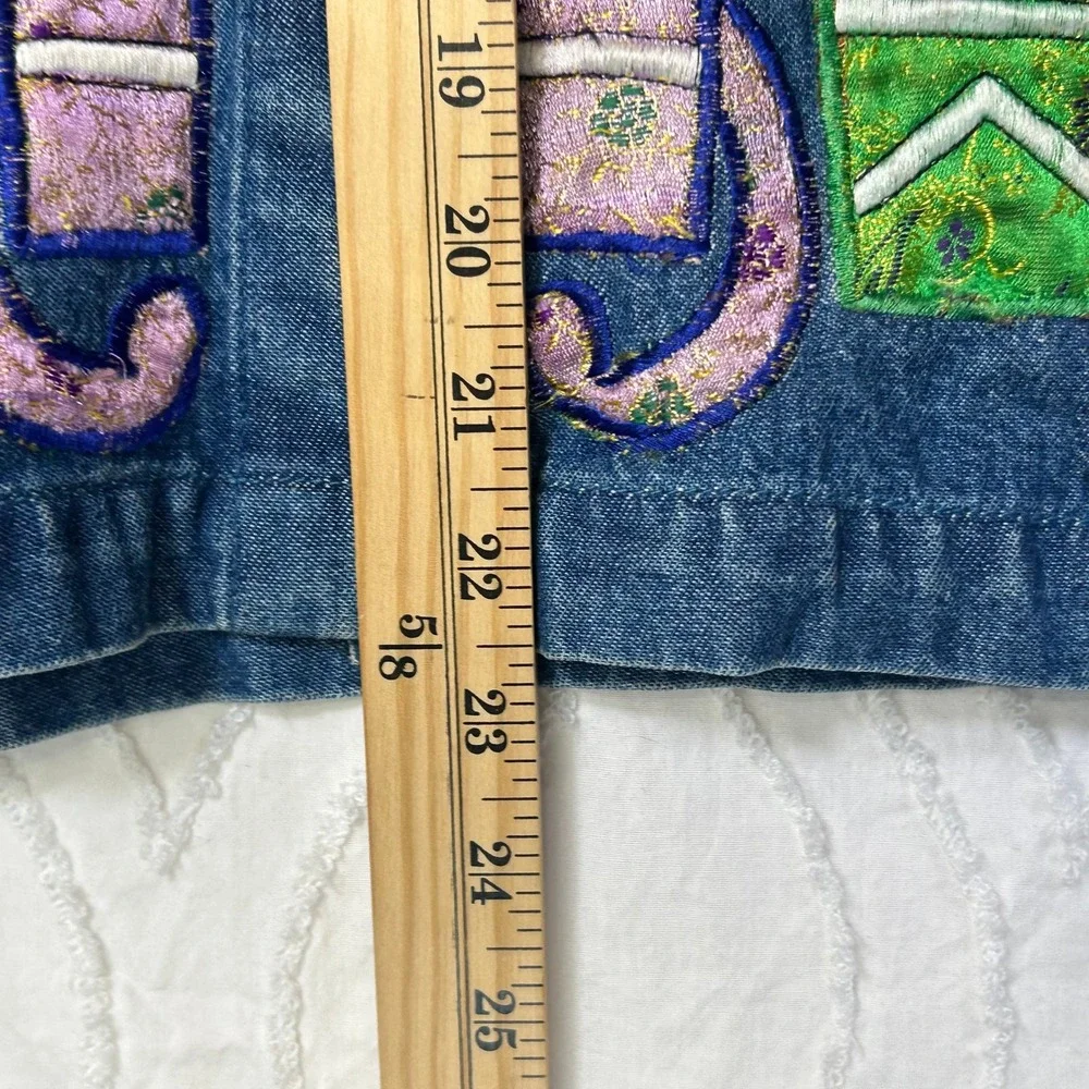 Vintage 90s Tantrums Petite Denim Jacket Women PL Embroidered Cat Art Whimsical